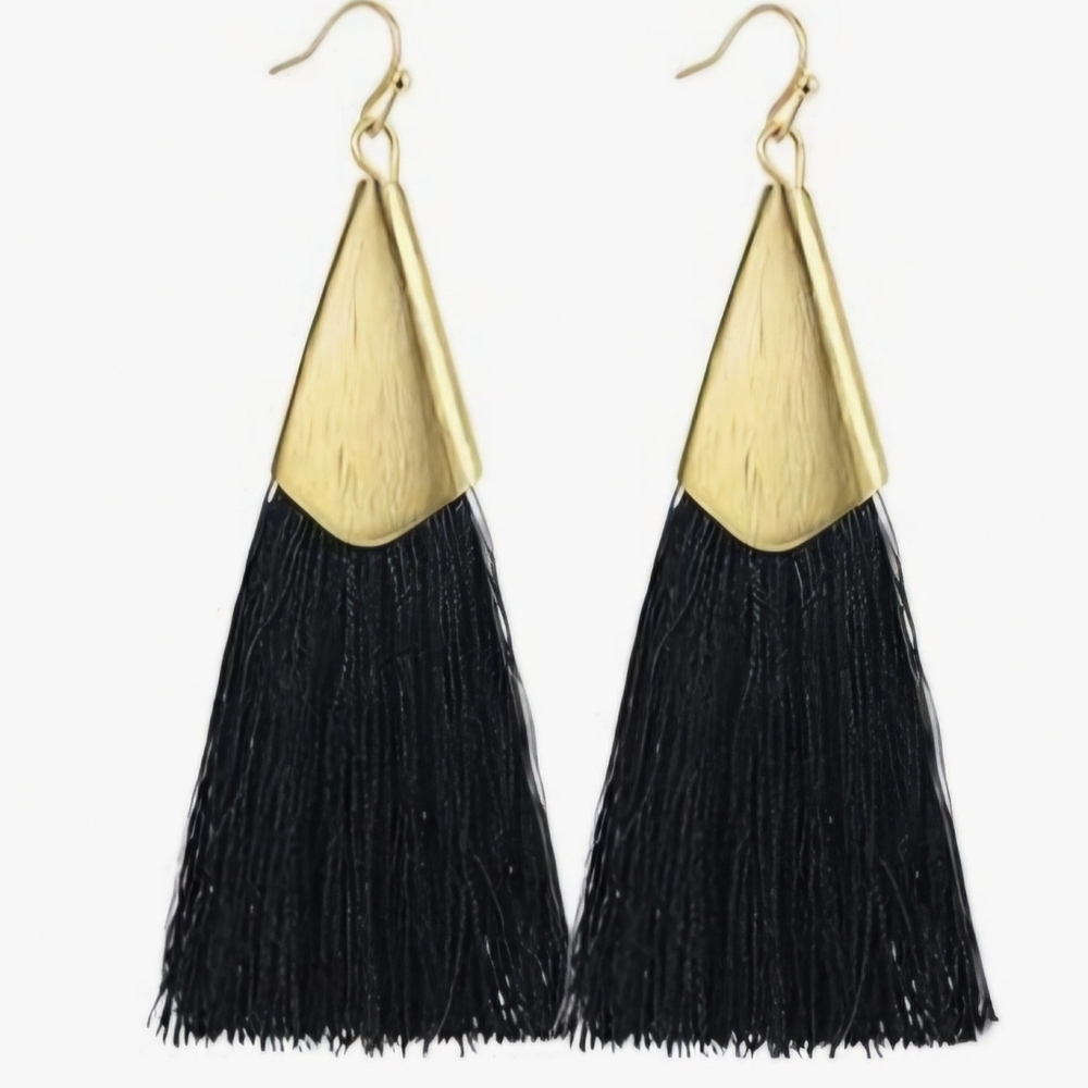 NEW!  Black and Gold Statement Tassel Earrings